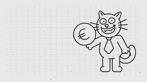 Template for text doodle black cat holding coin with euro sign and smiles Video stock 293106390
