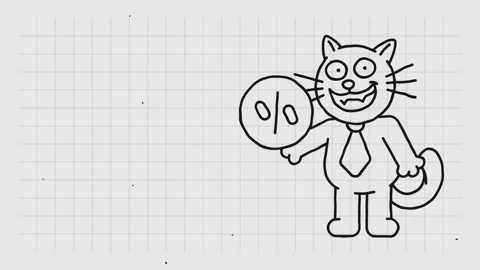 Template for text doodle black cat holding coin with percent sign and smiles Video stock 293106404