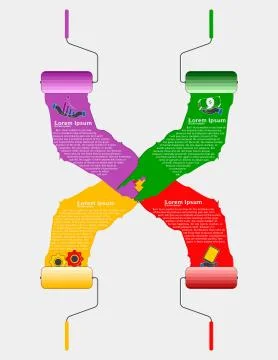 Template for the text of four different colored rollers with pai Illustrazione stock