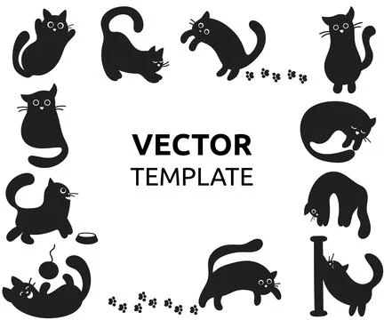 Template for text with a frame from the collection of cute black cat. Misce.. Stock Illustration