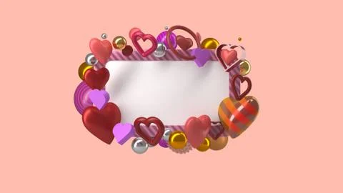 Template for text in a frame with composition of  hearts and spheres. Stock Illustration