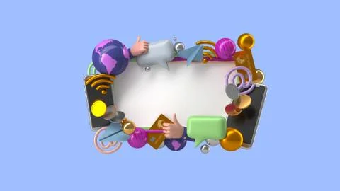 Template for text in a frame with toy communication elements.-3D rendering 스톡 일러스트