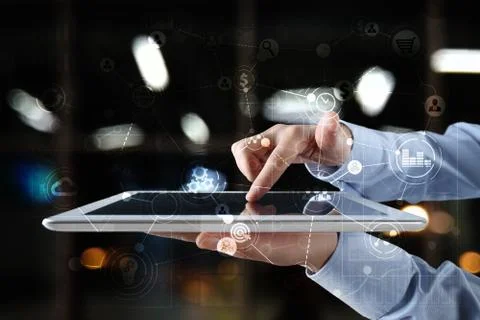 Template for text, Virtual screen Background with icons. Business concept. Stock-Fotos