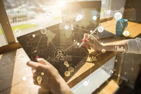 Template for text, Virtual screen Background with icons. Business, internet Stockfoto's