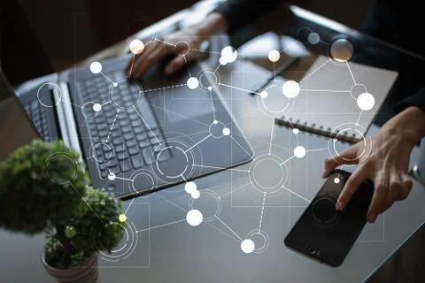 Template for text, Virtual screen Background with icons. Business, internet Stock Photos