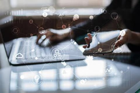 Template for text, Virtual screen Background with icons. Business, internet Stockfoto's