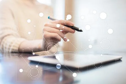 Template for text, Virtual screen Background with icons. Business, internet Stock Photos