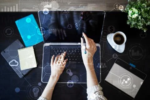 Template for text, Virtual screen Background with icons. Business, internet Stock Photos