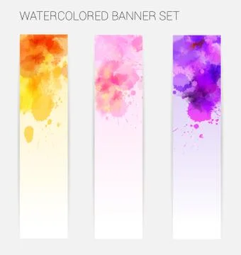 Template for three horizontal banners with abstract watercolor paint splashes Stock Illustration