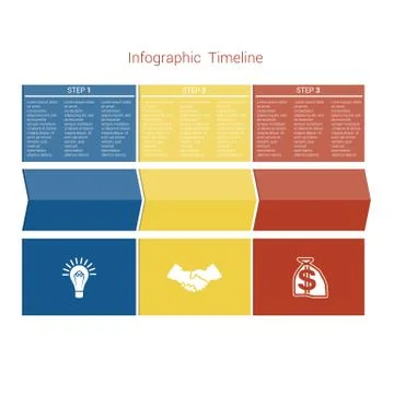Template Timeline Infographic colored arrows three position Stock Illustration