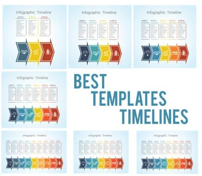 Template Timeline Infographic colored horizontal arrows numbered for 3.4.5.6. Stock Illustration