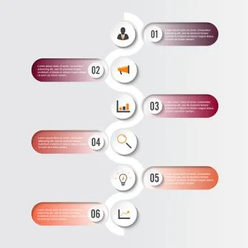 Template Timeline Infographic colored horizontal numbered for six position ca Stock Illustration