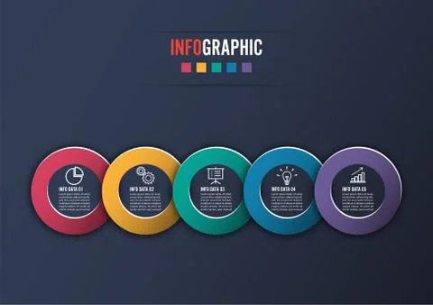 Template Timeline Infographic colored horizontal numbered for five position c Stock Illustration