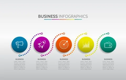 Template timeline Infographic colored horizontal numbered for 5 position can  Stock Illustration