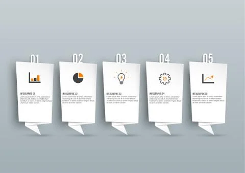 Template timeline infographic colored horizontal numbered for five position c Stock Illustration