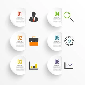 Template Timeline Infographic colored horizontal numbered for six position ca Stock Illustration