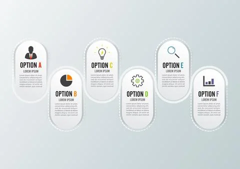 Template Timeline Infographic colored horizontal numbered for six position ca Stock Illustration