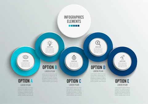 Template Timeline Infographic colored horizontal numbered for five position c Stock Illustration