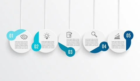 Template Timeline Infographic colored horizontal numbered for five position c Stock Illustration