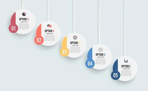 Template Timeline Infographic colored horizontal numbered for five position c Stock Illustration