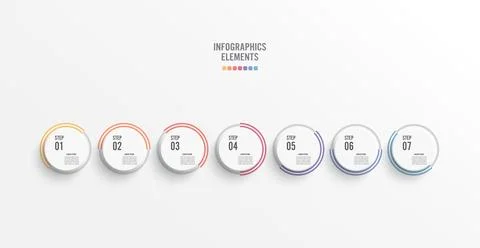 Template timeline infographic colored horizontal numbered for seven positio.. Stock Illustration