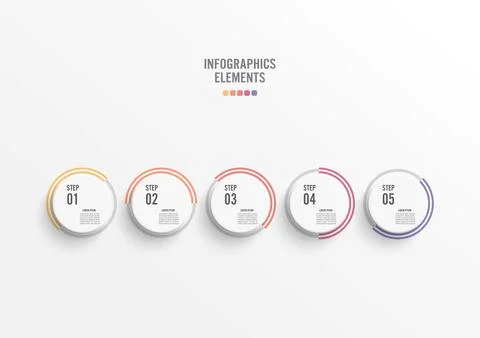 Template timeline infographic colored horizontal numbered for five position.. Stock Illustration