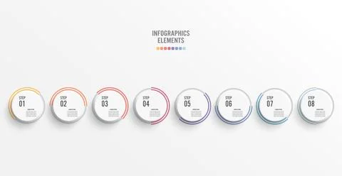 Template timeline infographic colored horizontal numbered for eigh position.. Stock Illustration
