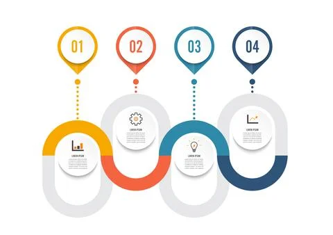 Template Timeline Infographic colored horizontal numbered for four position.. Stock Illustration
