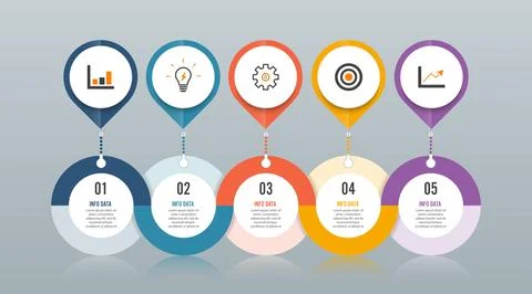 Template Timeline Infographic colored horizontal numbered for five position.. Stock Illustration