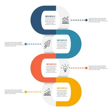 Template Timeline Infographic colored horizontal numbered for four position.. Stock Illustration