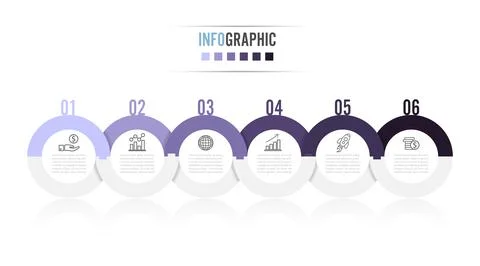 Template Timeline Infographic colored horizontal numbered for six position .. Stock Illustration