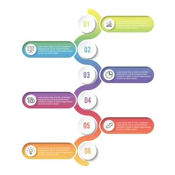 Template Timeline Infographic colored horizontal numbered for six position .. Stock Illustration