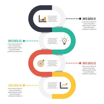 Template Timeline Infographic colored horizontal numbered for four position.. Stock Illustration