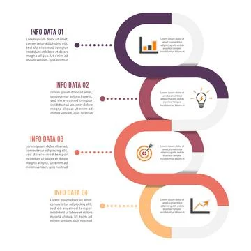 Template Timeline Infographic colored horizontal numbered for four position.. Stock Illustration