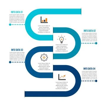 Template Timeline Infographic colored horizontal numbered for four position.. Stock Illustration