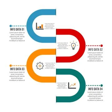 Template Timeline Infographic colored horizontal numbered for four position.. Stock Illustration