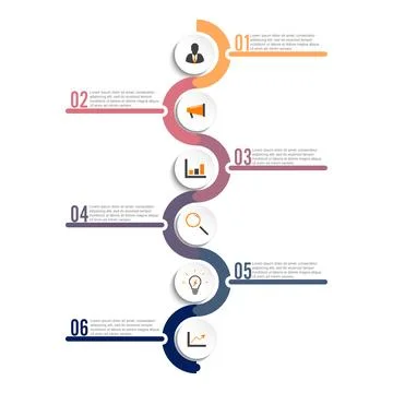 Template Timeline Infographic colored horizontal numbered for six position .. Stock Illustration