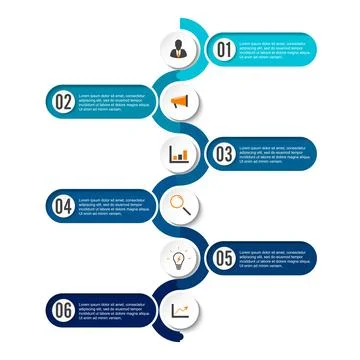 Template Timeline Infographic colored horizontal numbered for six position .. Stock Illustration