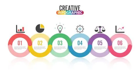 Template Timeline Infographic colored horizontal numbered for six position .. Stock Illustration