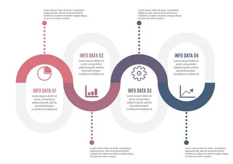 Template Timeline Infographic colored horizontal numbered for four position.. Stock Illustration