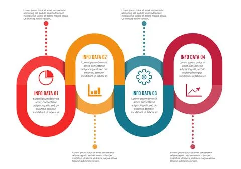 Template Timeline Infographic colored horizontal numbered for four position.. Stock Illustration