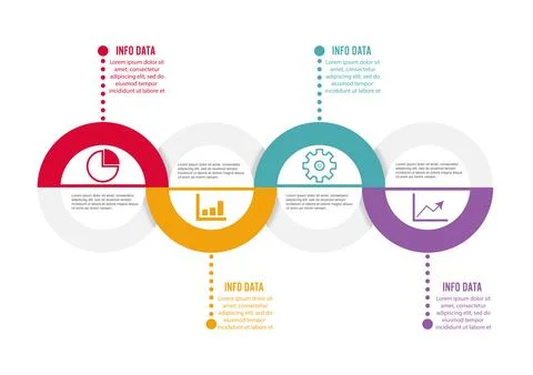 Template Timeline Infographic colored horizontal numbered for four position.. Stock Illustration