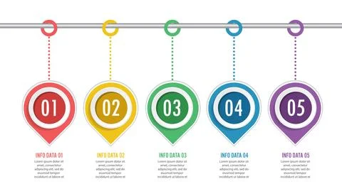 Template Timeline Infographic colored horizontal numbered for six position .. Stock Illustration
