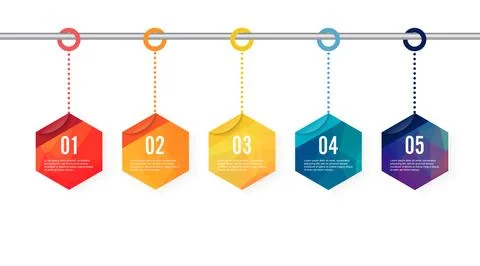 Template Timeline Infographic colored horizontal numbered for six position .. Stock Illustration