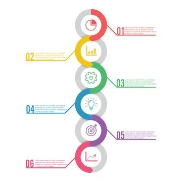 Template Timeline Infographic colored horizontal numbered for six position .. Stock Illustration
