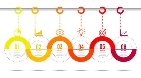 Template Timeline Infographic colored horizontal numbered for six position .. Stock Illustration
