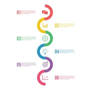 Template Timeline Infographic colored horizontal numbered for six position .. Stock Illustration