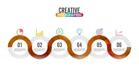 Template Timeline Infographic colored horizontal numbered for six position .. Stock Illustration