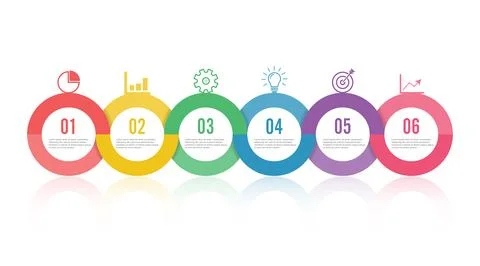 Template Timeline Infographic colored horizontal numbered for six position .. Stock Illustration