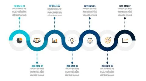 Template Timeline Infographic colored horizontal numbered for six position .. Stock Illustration